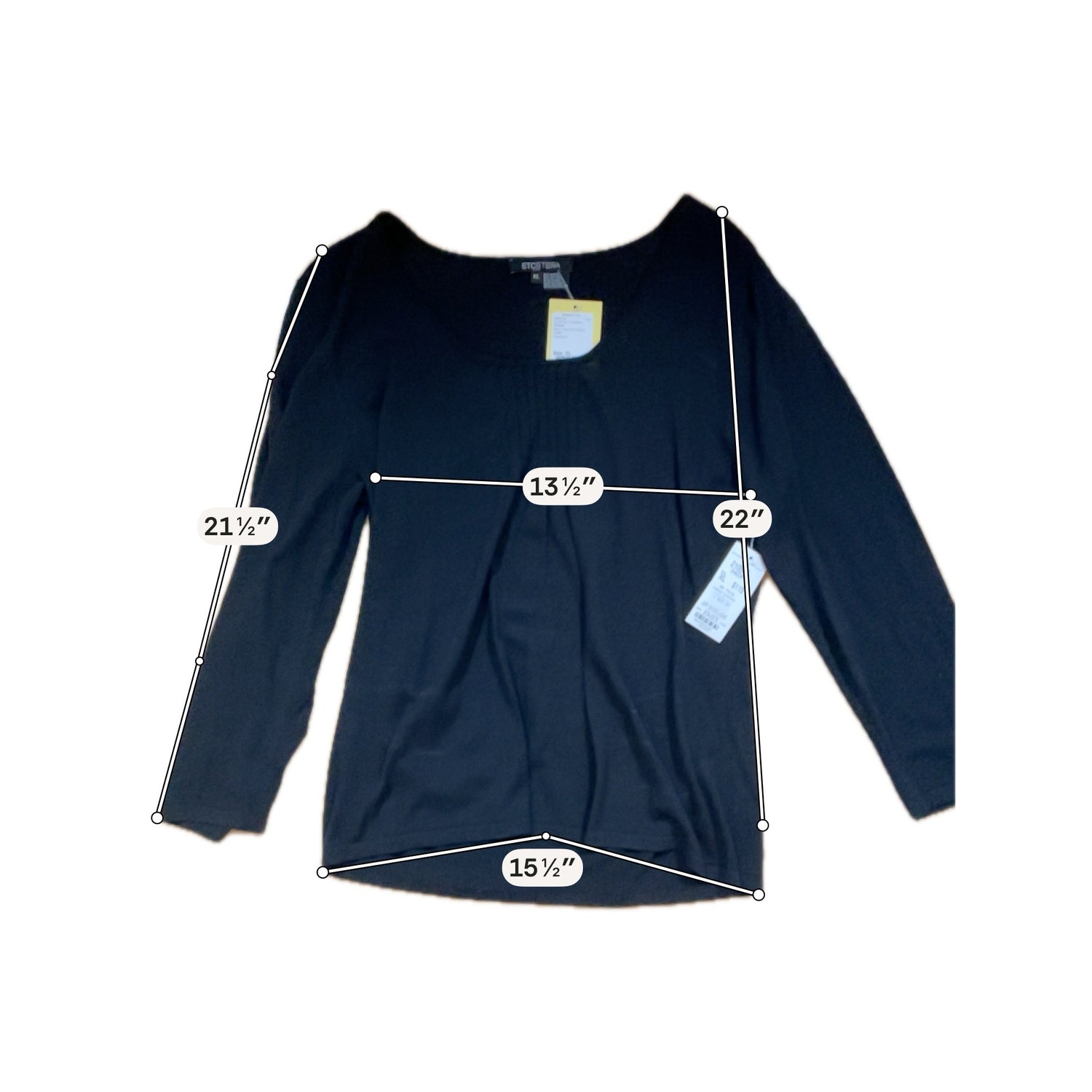 Etcetera Black Rayon Cotton Pintuck Long Sleeve Top XL