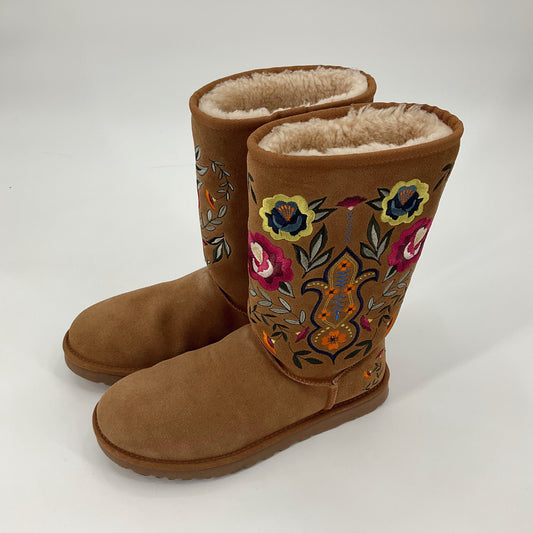 Ugg Brown/Multi Floral Embroidered Boots Size 9