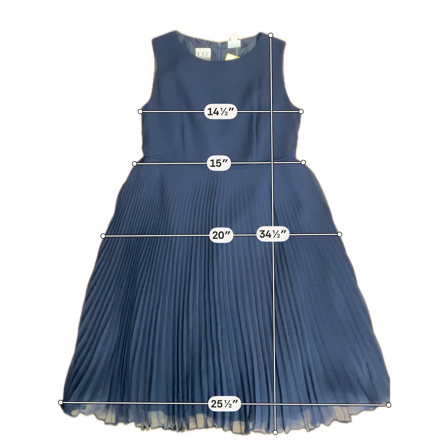 LIZ NOW by Liz Claiborne Vintage Navy Pleated Sleeveless Dress Size 6
