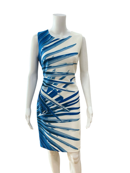Tommy Hilfiger Blue &amp; White Palm Leaf Print Sheath Dress Size 8
