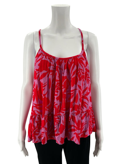 LOFT Red Pink Floral Tiered Knot Back Cami Tank Top Size Medium NWT - ONLINE ONLY