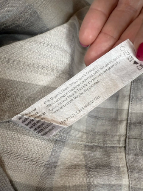 Eileen Fisher white/gray Shift Organic Linen Cotton Plaid Shift Dress Size Medium - Size M