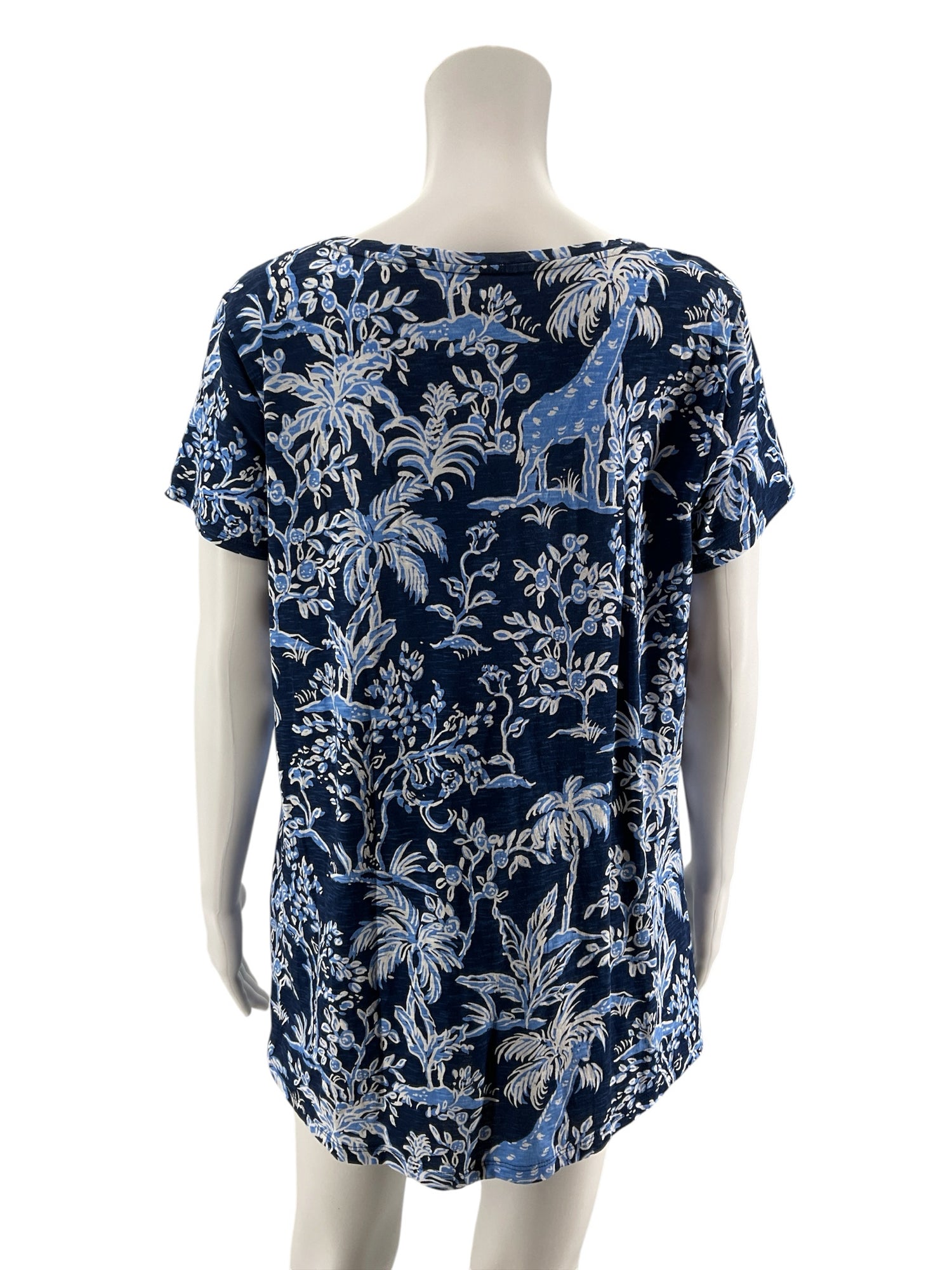 Lilly Pulitzer Etta Tee Casa Del Sol Print Blue White Giraffe Top Size Large