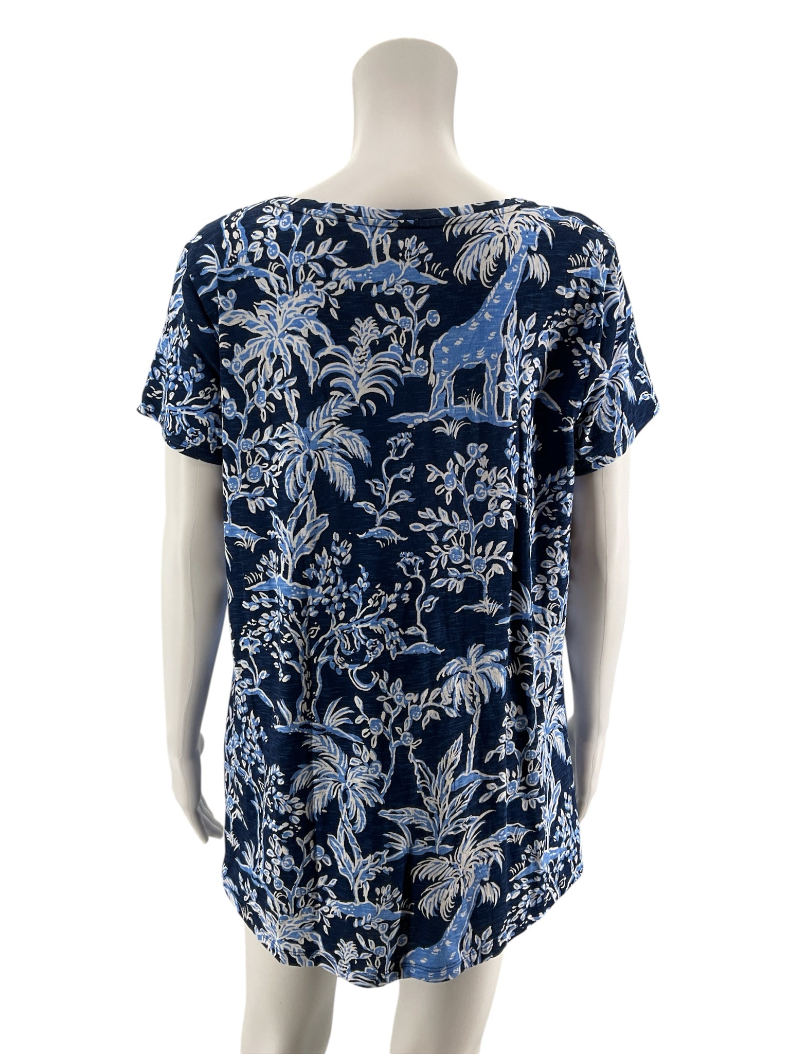 Lilly Pulitzer Etta Tee Casa Del Sol Print Blue White Giraffe Top Size Large