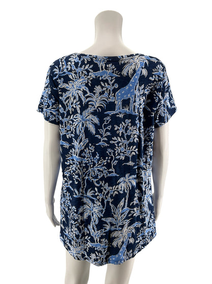 Lilly Pulitzer Etta Tee Casa Del Sol Print Blue White Giraffe Top Size Large