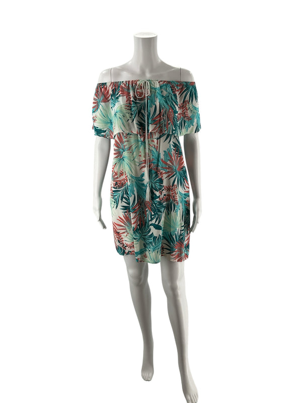 Love Lady Turquoise/Coral Tropical Pre-Owned Ladies Dress - Size Small