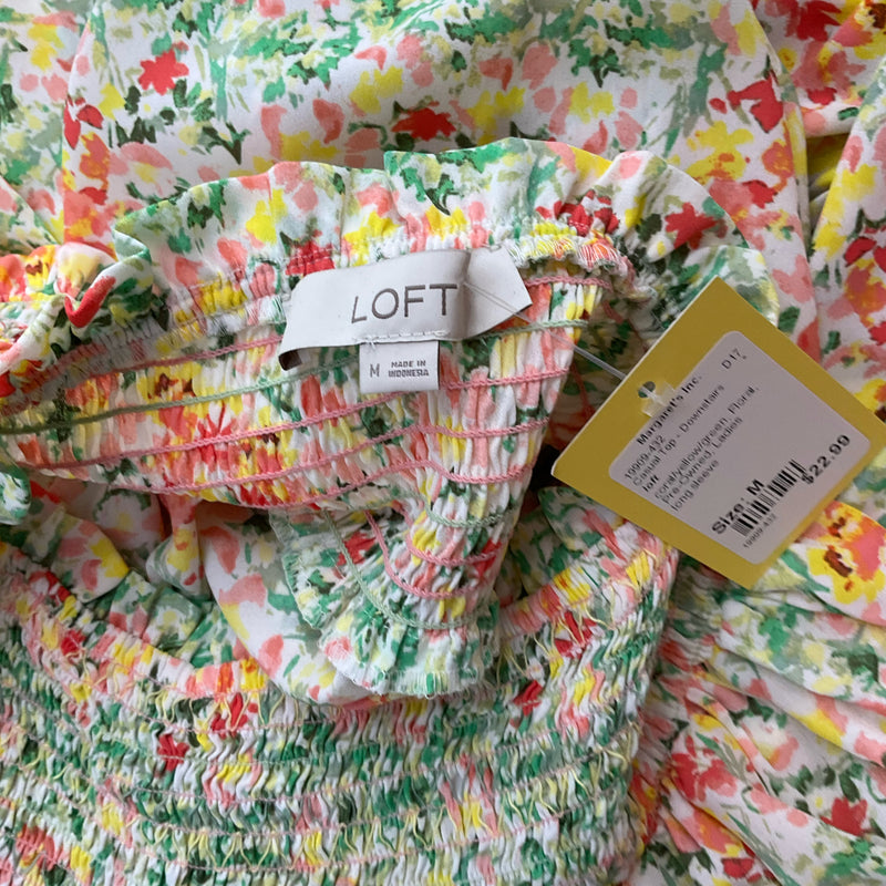 Loft Coral/Yellow/Green Floral Pre-Owned Ladies Top - Size Medium - Margaret’s Fine Consignment