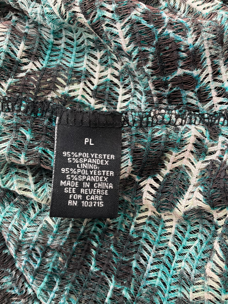 Sharagano Green/Black Print Pre-Owned Ladies Top - Size Large Petite