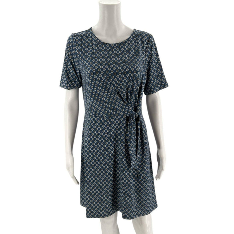 Ann Taylor Blue/Black/White Print Ladies Pre-Owned Dress Size Medium Petite - Margaret’s Fine Consignment