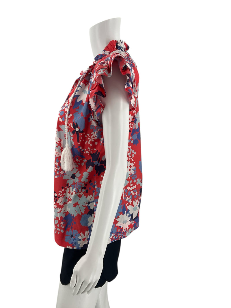 CK Bradley Coral/Blue Floral Pre-Owned Ladies Top - Size Small - Margaret’s Fine Consignment