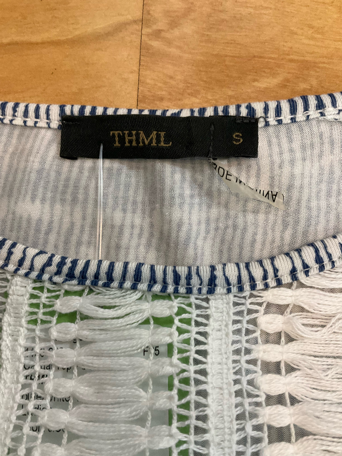 THML Blue &amp; White Crochet Yoke Abstract Print Top | Size Small - ONLINE ONLY