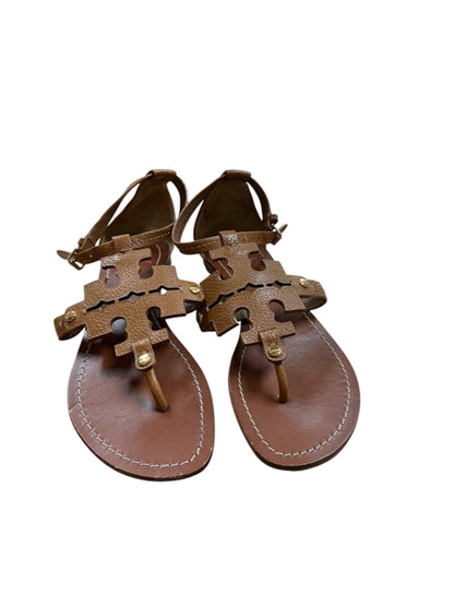 Tory Burch Miller Logo Sandals Camel Leather Size 8