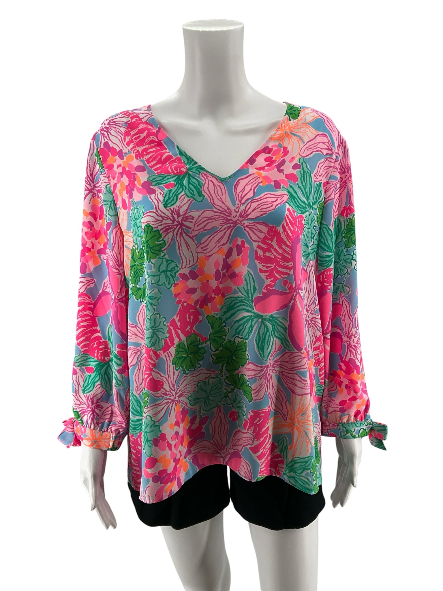 Lilly Pulitzer Katrina Tunic Top Floral Print Pink Blue Size Large