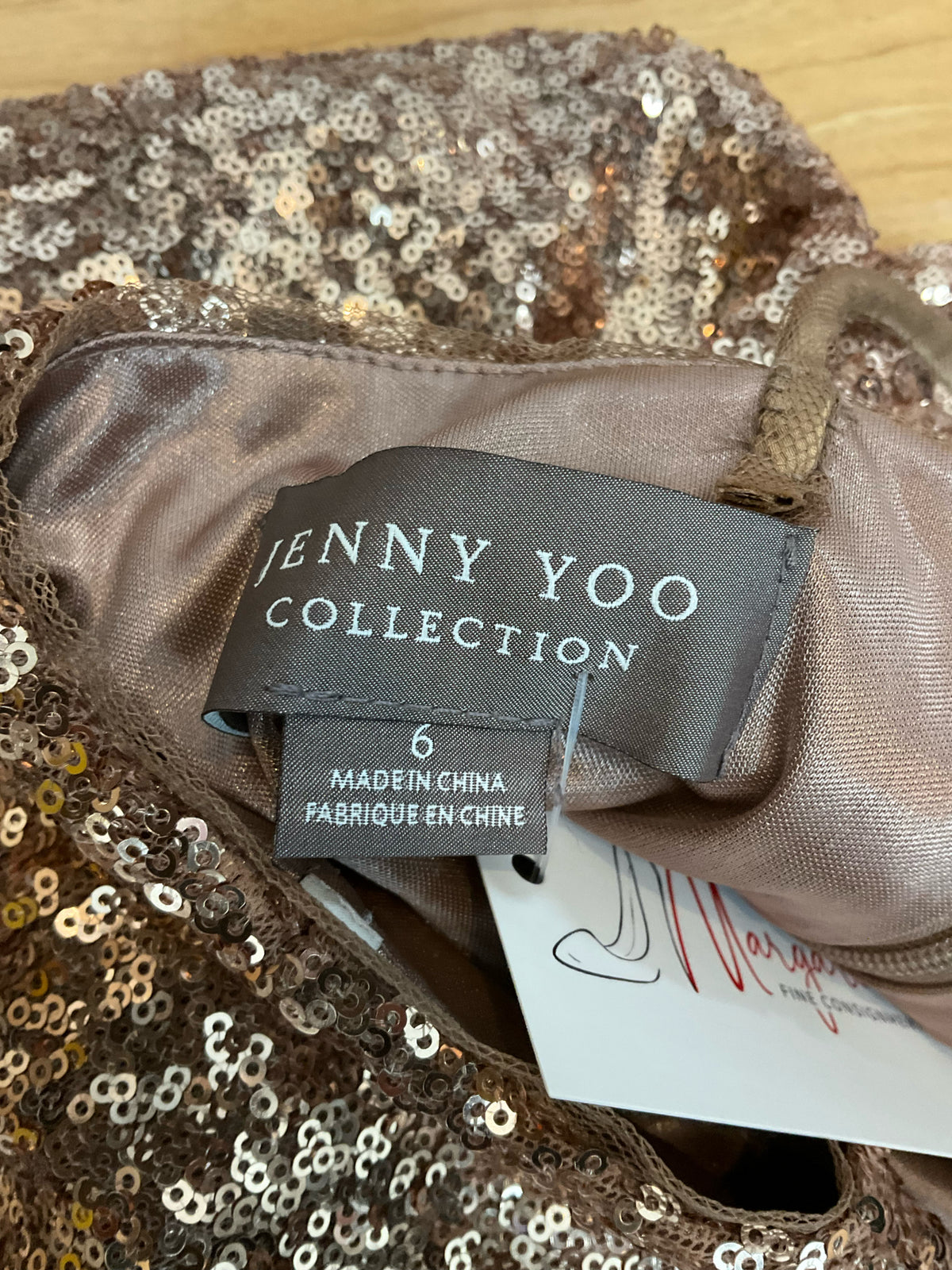 Jenny Yoo Collection Cleo Rose Gold Sequin V-Neck Gown Dress Size 6