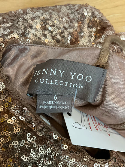 Jenny Yoo Collection Cleo Rose Gold Sequin V-Neck Gown Dress Size 6