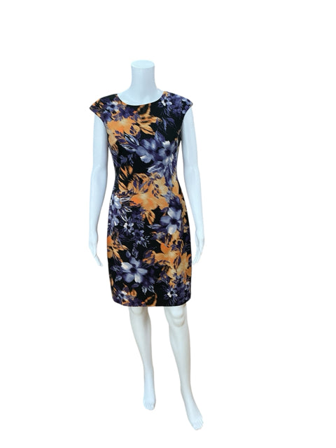 Maggy London Black/Mustard/Purple Floral Pre-Owned Ladies Dress - Size 4