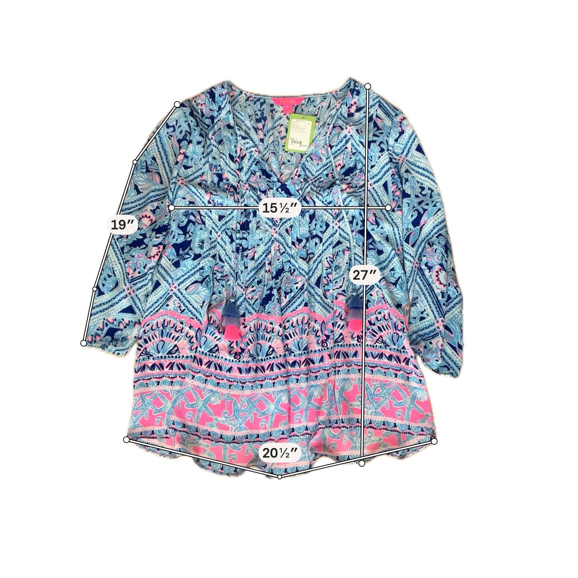 Lilly Pulitzer Size L Blue/Aqua/Pink/White Pre-Owned Ladies Tops