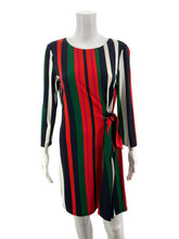 London Times orange/navy/green/white Long Sleeve Vertical Stripe Tie-Waist Dress Size 4 - Size 4