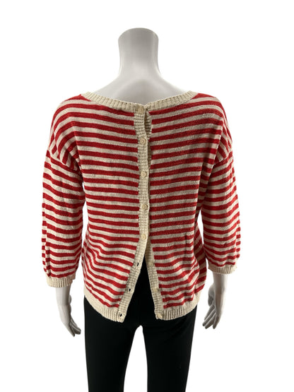 Seasalt Cornwall red/white 3/4 Sleeve Knavock Jumper Organic Cotton Linen Breton Stripe Sweater US 4 - Size 4