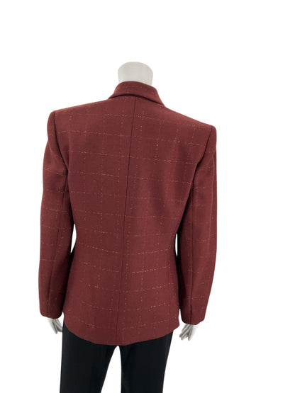 Rena Rowan Vintage Wool Plaid Blazer Jacket Size 6 Rust Gold Metallic