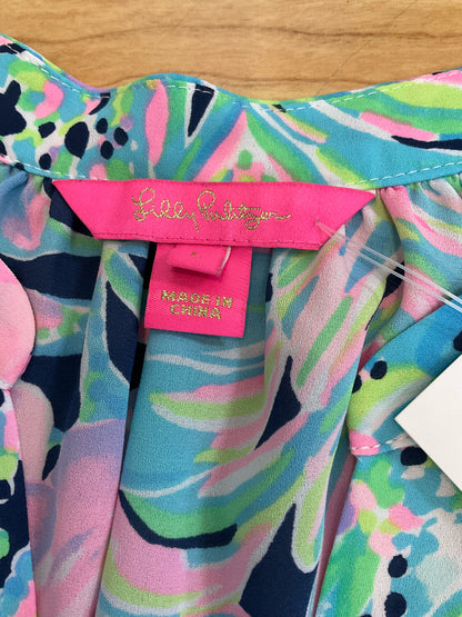 Lilly Pulitzer Willa Ruffle Tunic Top Deep Sea Navy Lucky Catch Size Large