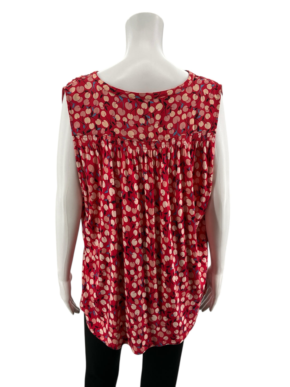 Loft Cherry Print Mixed Media Sleeveless Blouse Top Size XL