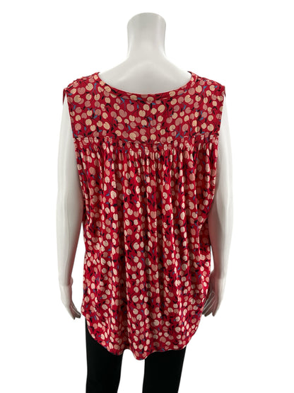 Loft pink/blue Sleeveless Cherry Print Mixed Media Sleeveless Blouse Top Size XL - Size XL