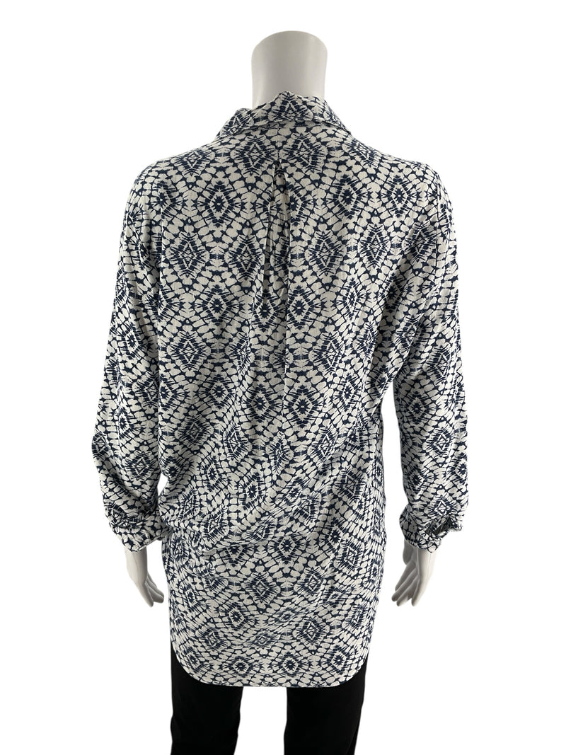 Four Dreamers White/Blue Print Pre-Owned Ladies Top - Size Medium