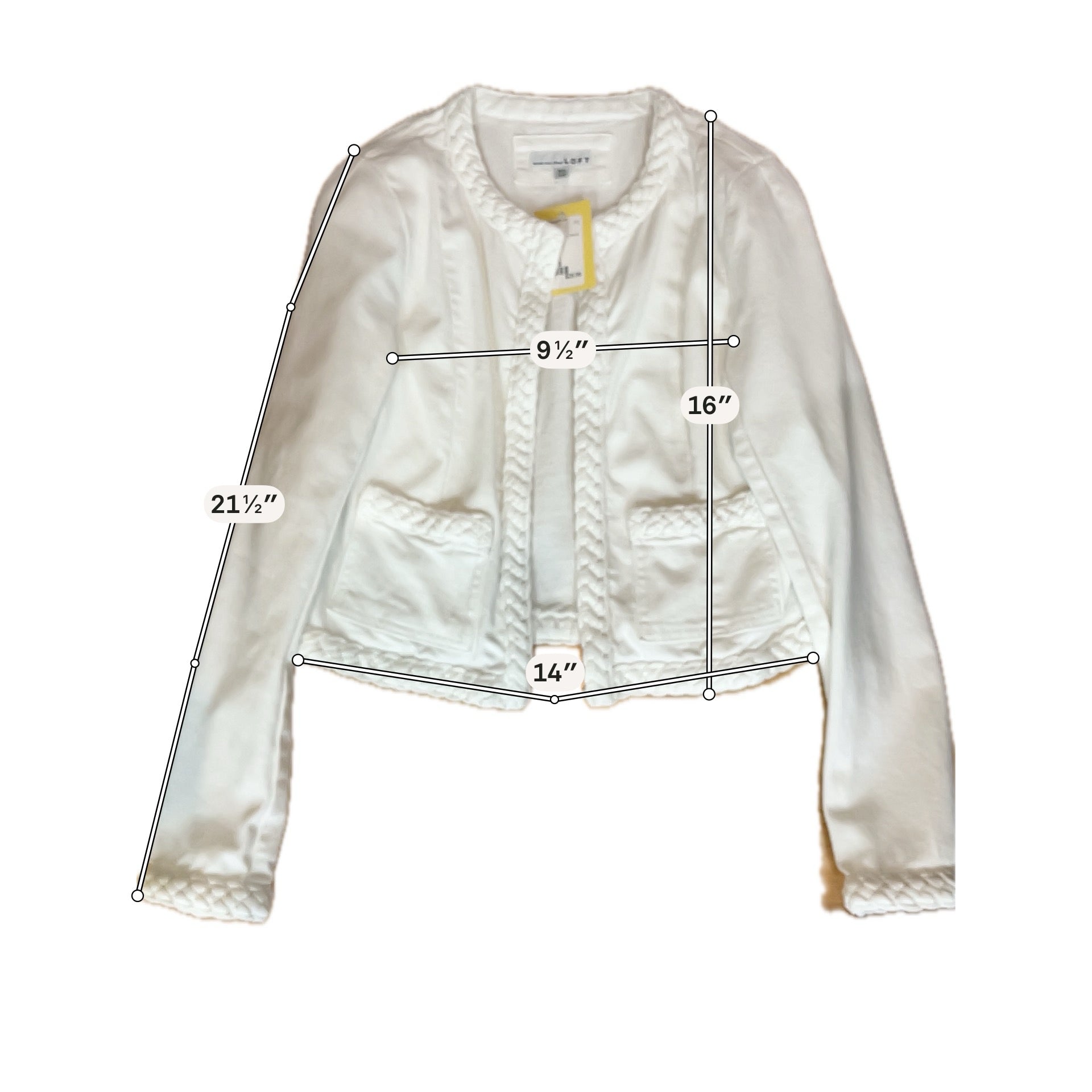LOFT Braided Trim Open Front Cropped Jacket White Size XS
