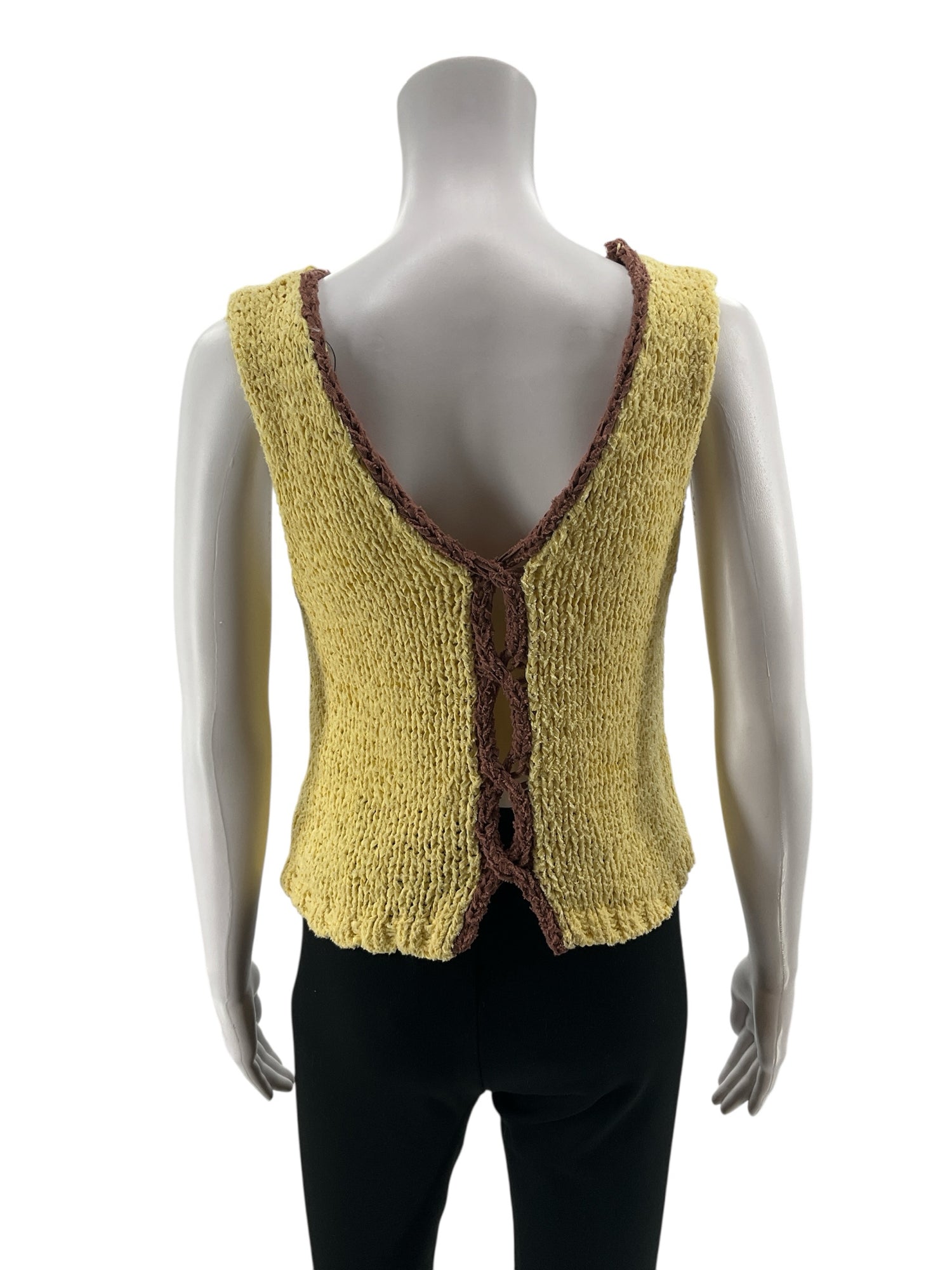 Free People My Bestie Tie Back Knit Tank Top Size Small Yellow Brown