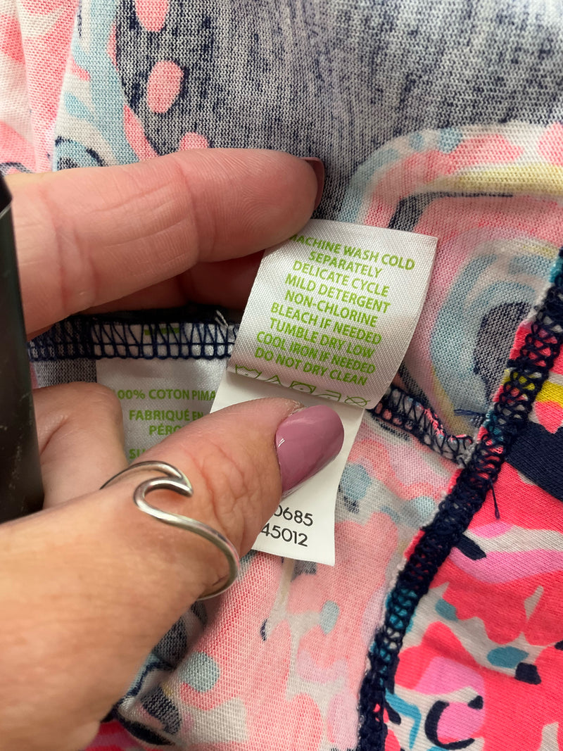 Lilly Pulitzer Pink/Navy/White Print Pre-Owned Ladies Dress - Size Medium
