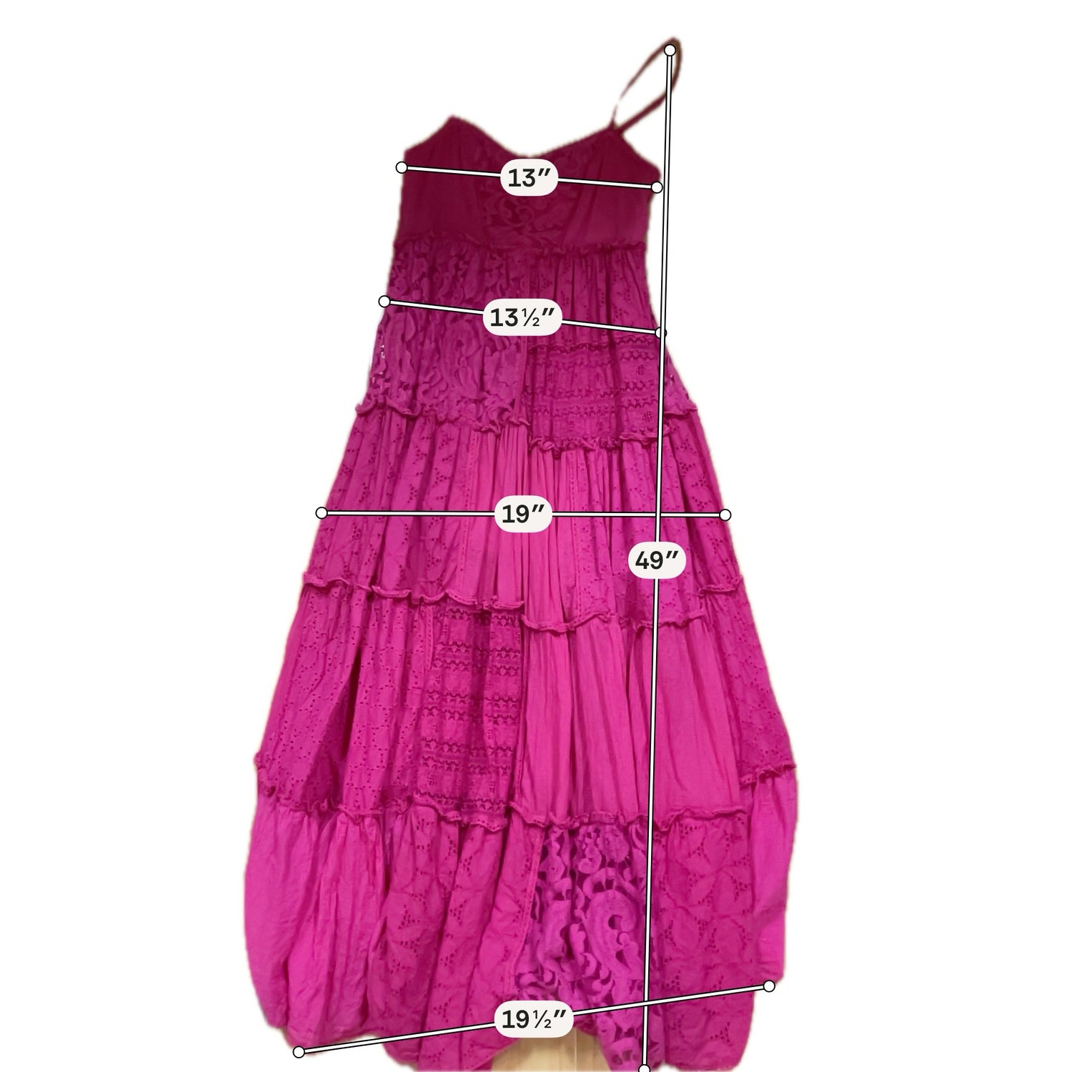 Bhanuni by Jyoti Pink Tiered Lace Bohemian Maxi Dress Size XSP