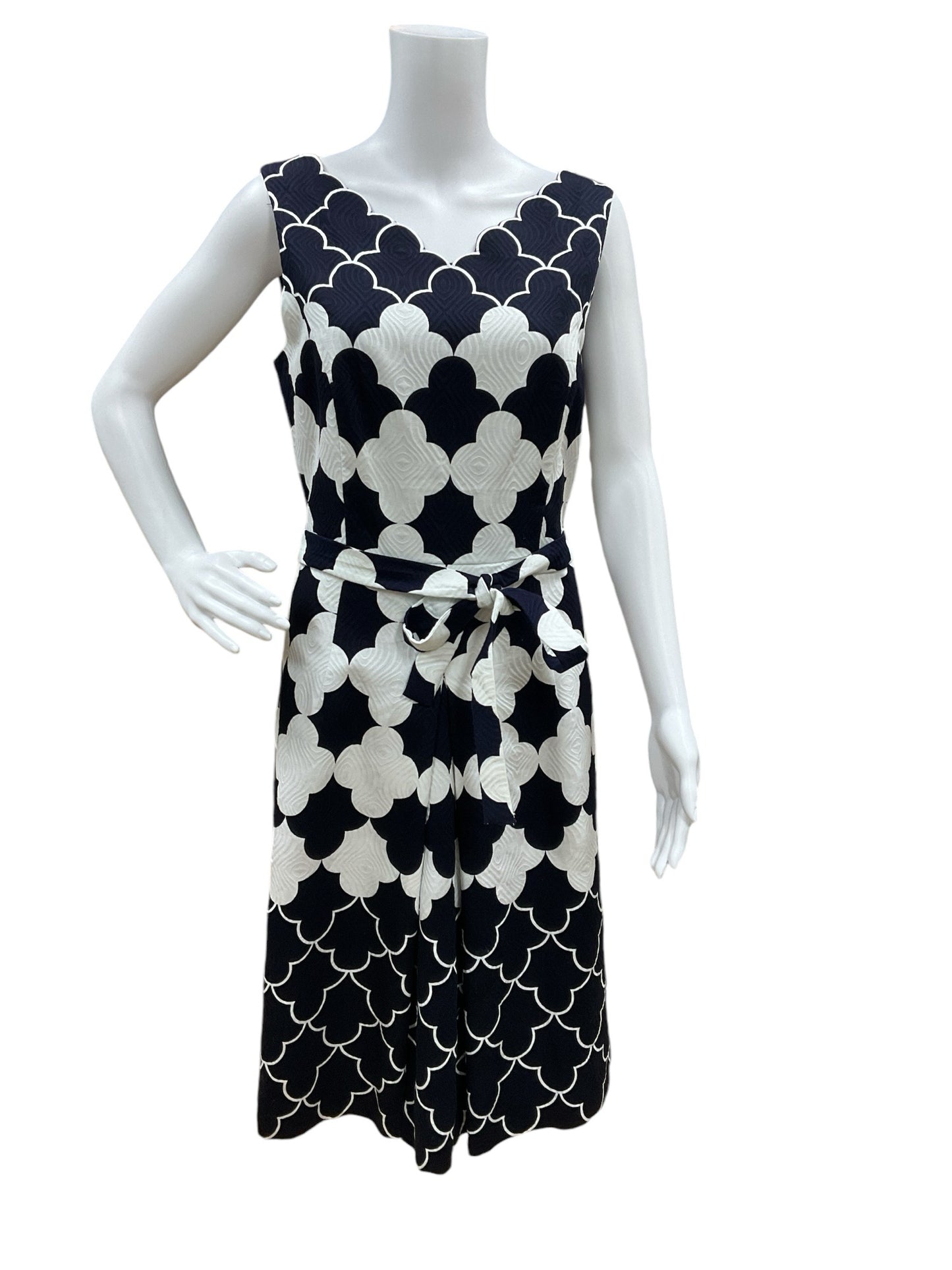 Talbots Size 8 white/navy Print Dress