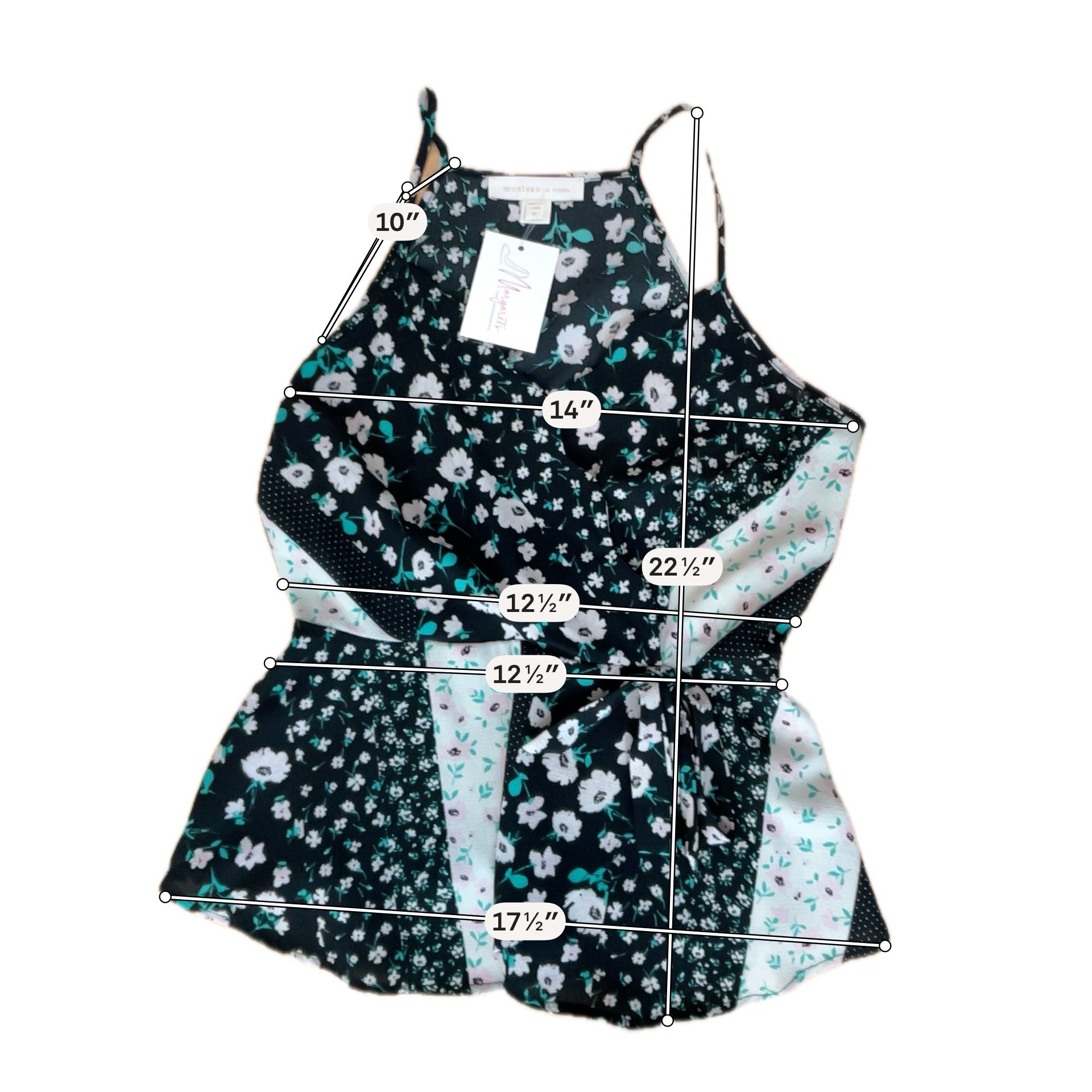 Monteau Los Angeles Floral Halter Peplum Cami Top Size Medium