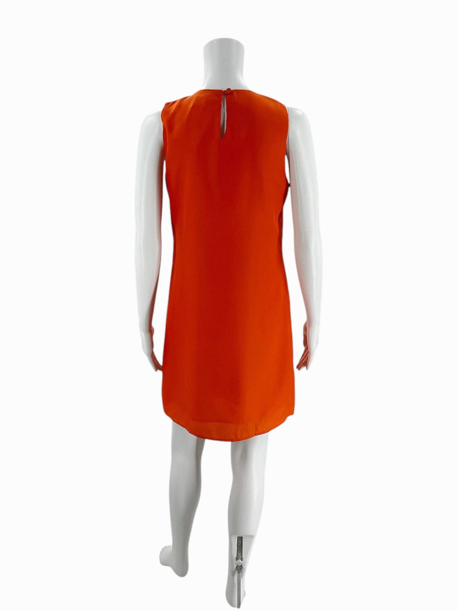Back view of Jade orange crew neck mini dress size XS, featuring a simple sleeveless cut and keyhole closure for easy wear.