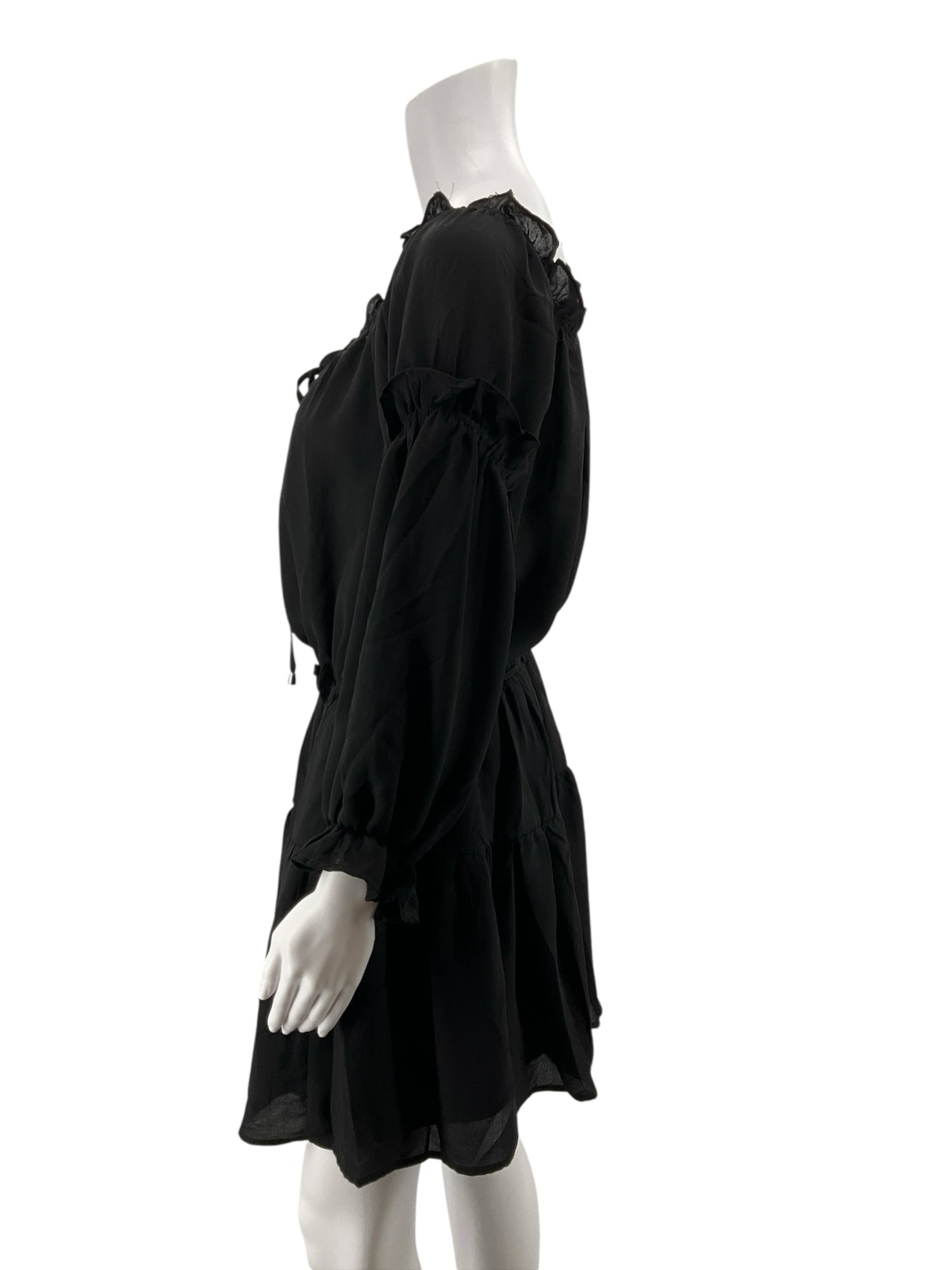 Hyfve Black Off Shoulder Boho Mini Dress Size Large