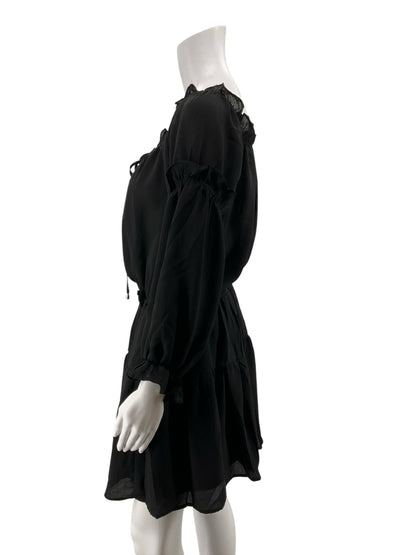 Hyfve Black Off Shoulder Boho Mini Dress Size Large
