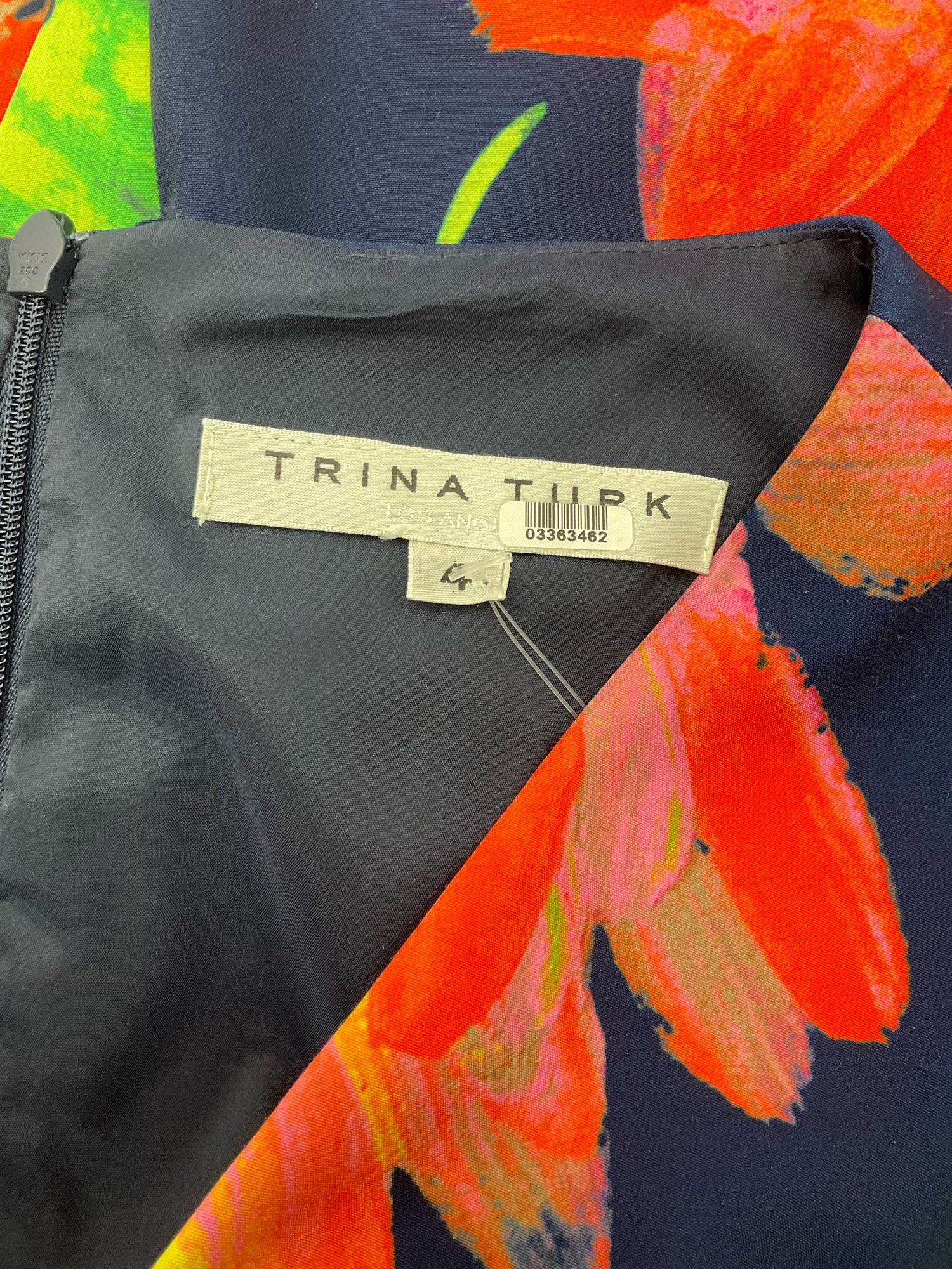 Trina Turk Navy/Orange/Pink Floral Pre-Owned Ladies Dress - Size 4