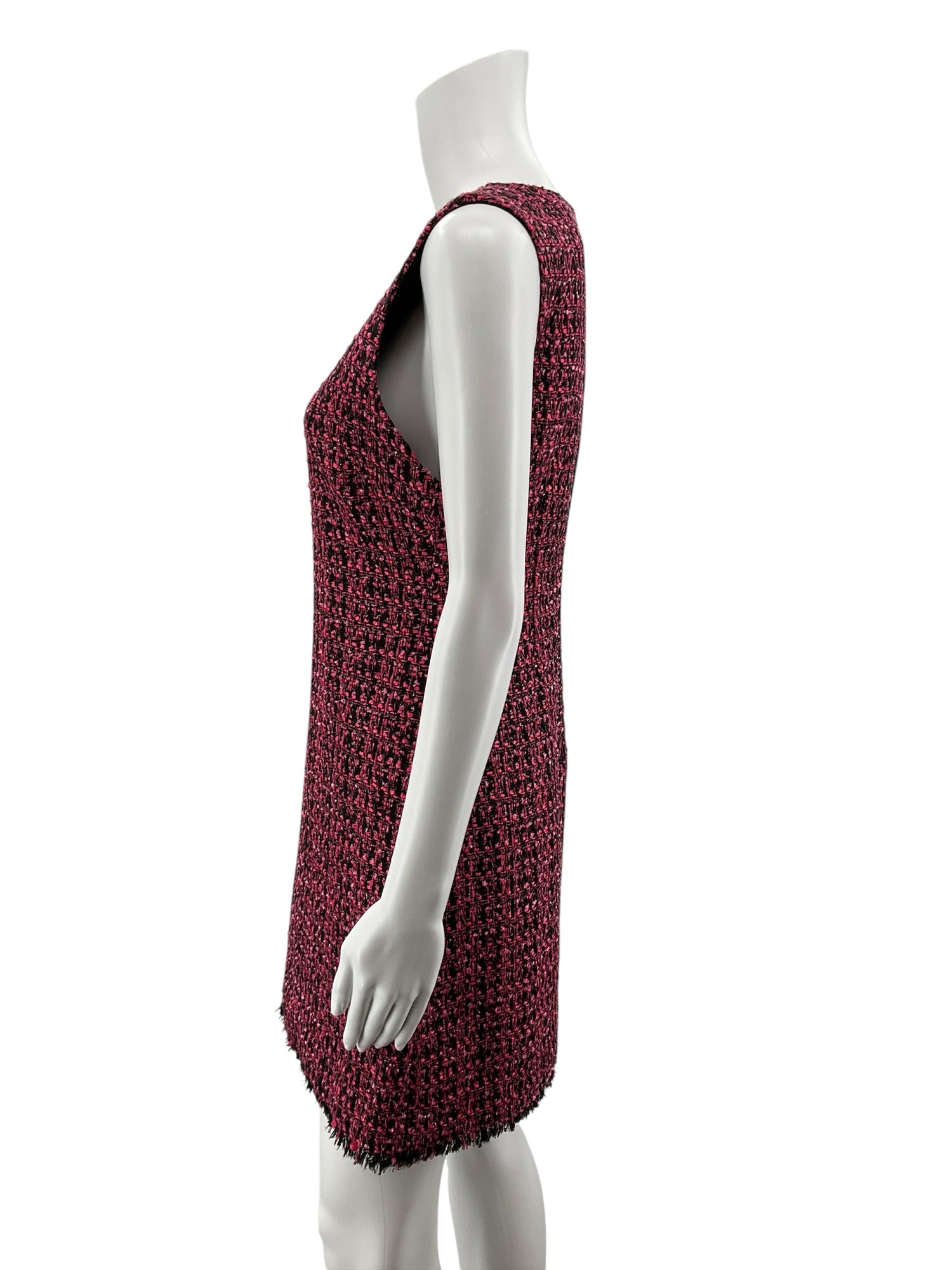 Alice + Olivia Clyde Pink &amp; Black Tweed Fringe Shift Dress | Size 6