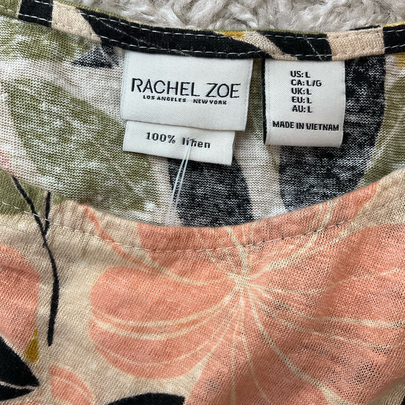 Rachel Zoe Tan/Green/Blush/Black Floral Pre-Owned Casual Top - Size Large