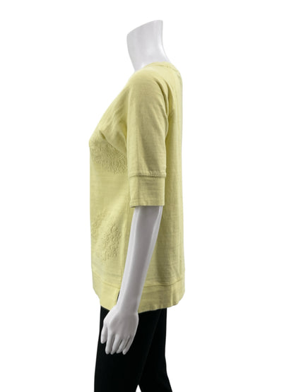 LOFT Yellow Short Sleeve Yellow Embroidered Medallion Slub Knit Tee Top NWT Size Small - Size S