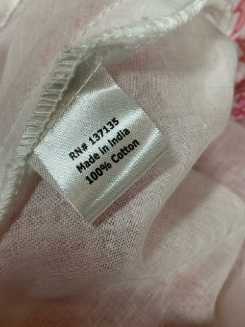 bella tu white/pink Boho Pink &amp; White Floral Ruffle Neck Tiered Cotton Dress Size Medium - Size M