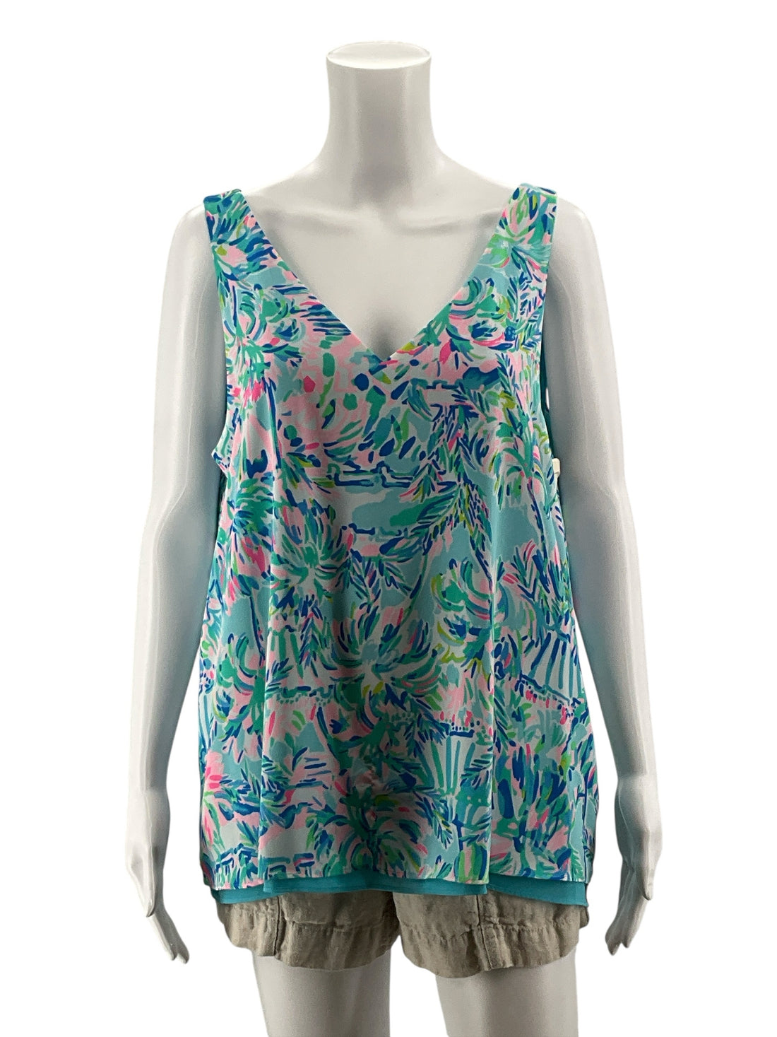 Lilly Pulitzer Florin Reversible V-Neck Tank Top Floral Aqua Pink Size Large