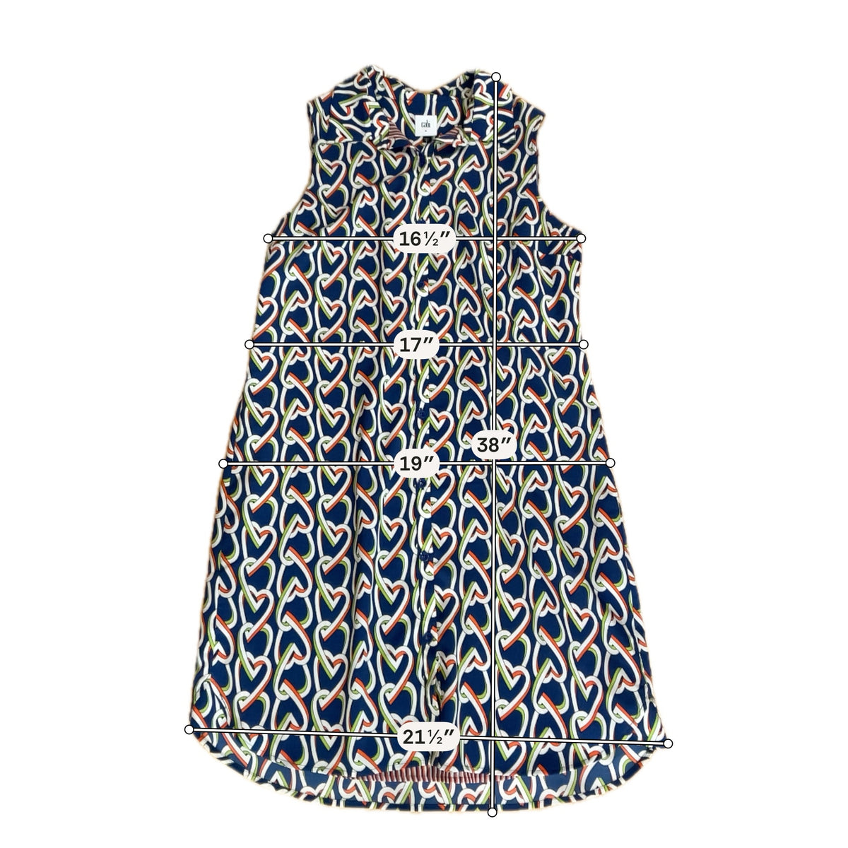 Cabi Heart of Gold Dress Sleeveless Button Front Shirtdress Hearts Print Size Medium