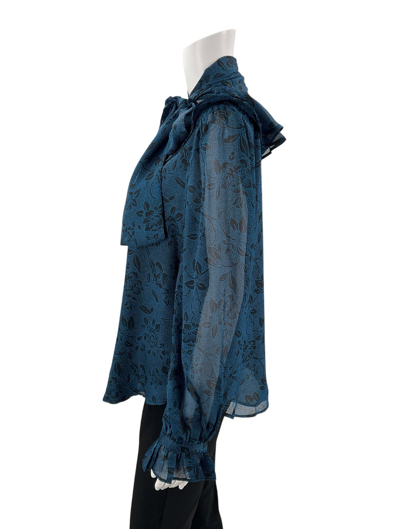 Ann Taylor Blue/Black Print Pre-Owned Ladies New with Tags Top - Size Small