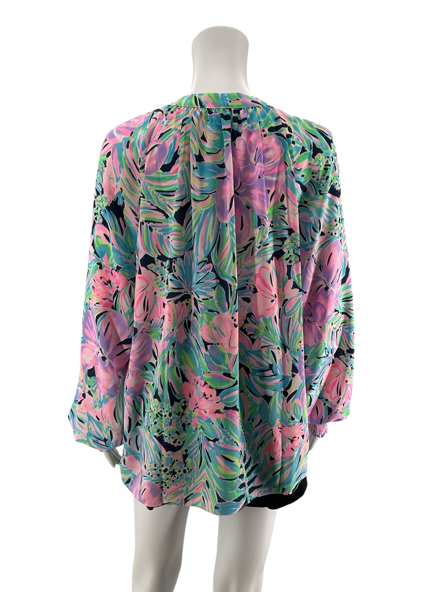 Lilly Pulitzer Willa Ruffle Tunic Top Deep Sea Navy Lucky Catch Size Large