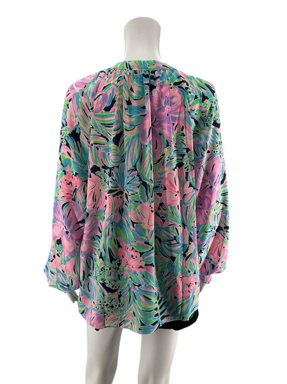 Lilly Pulitzer Willa Ruffle Tunic Top Deep Sea Navy Lucky Catch Size Large