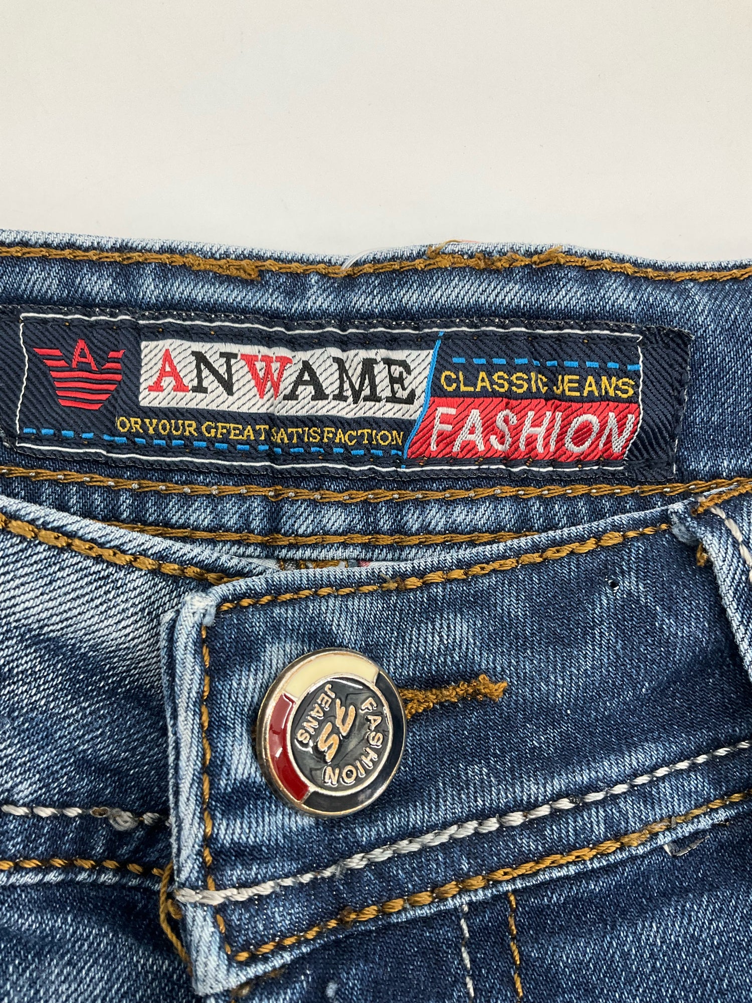 Anwame Jeans Womens Size 10 Blue Denim Y2K Straight Leg Embellished Zipper Pockets
