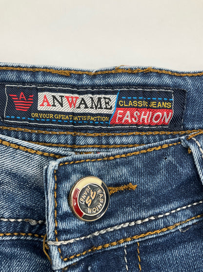 Anwame Jeans Womens Size 10 Blue Denim Y2K Straight Leg Embellished Zipper Pockets