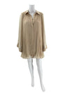Maeve Dress Size Medium from Margaret’s Fine Consignments, neutral pleated mini dress with long sleeves, new with tags, front view.